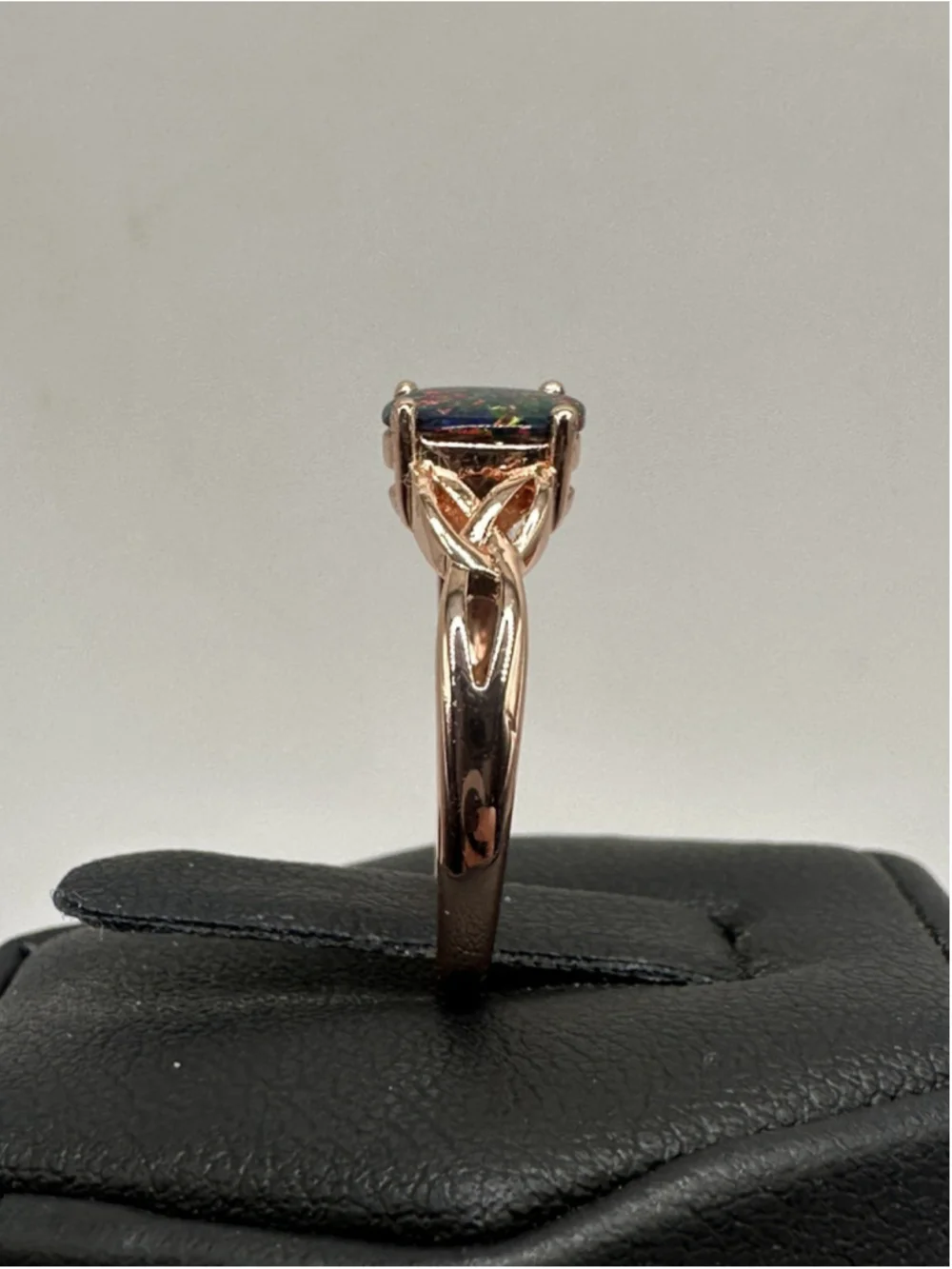 925 Sterling Silver Rose Gold Ring SIZE 7 Stone Multicolor Black Lab Opal NWT